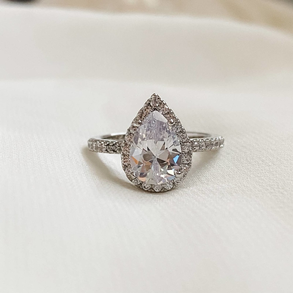 Pear Halo 2 Carat CZ Diamond Ring - Picture 4 of 13